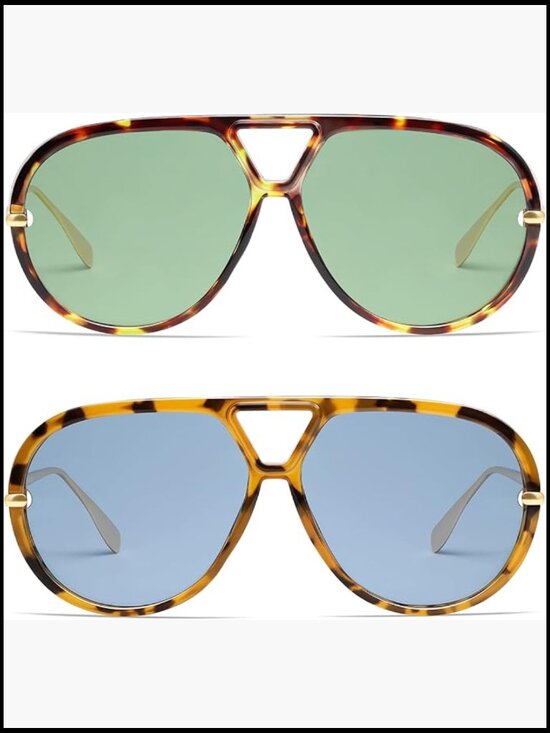 Oversized Round Aviator Sunglasses with UV400 Protection - Vintage Shield Shades